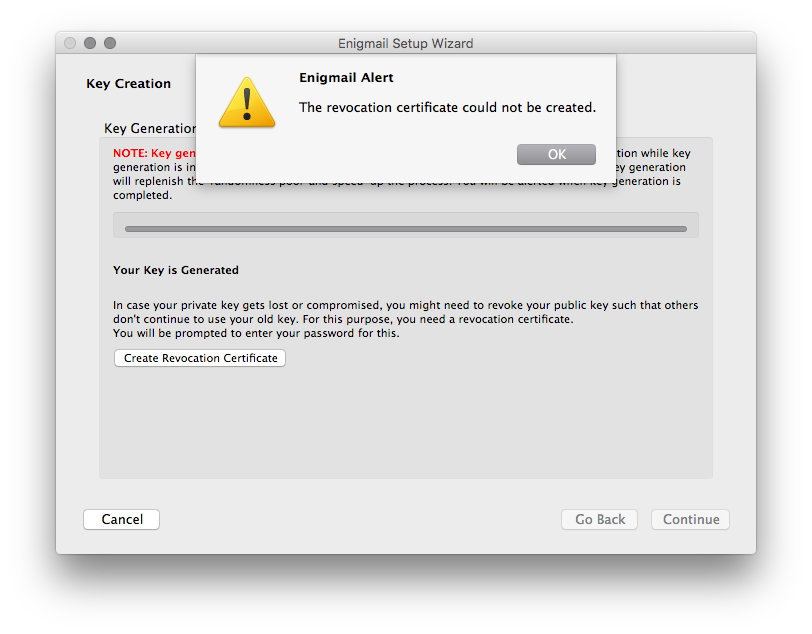 Screenshot of the Enigmail error message.
